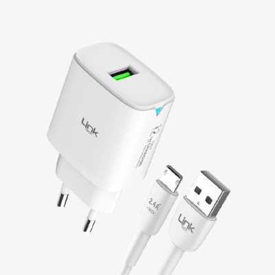 Linktech Micro USB Şarj Aleti - Beyaz - Telefon Hızlı Şarj Aleti - 12W Micro USB Kablolu Şarj Cihazı