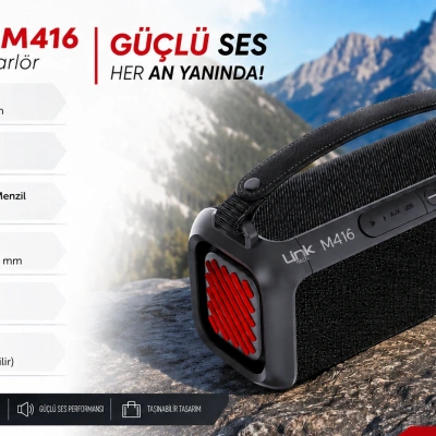 Linktech Premium Bluetooth Hoparlör - Linktech M416 Premium IPX5 Sertifikalı Işıklı Bluetooth Hoparlör