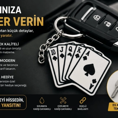 Maça As Anahtarlık , İskambil Görünüm  Araç Anahtarlık - Maça Araba Anahtarlığı