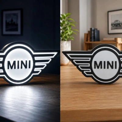 Mini Cooper Masa Lambası , Mini Cooper Logolu Led Işıklı Masa Lambası , Mini Cooper Gündüz Gece Masa Lambası
