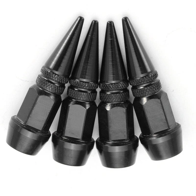 Oto Araba Sibop Kapağı Seti -  Metal Sivri 4lü Set Siyah 45 Mm Sibop Kapağı