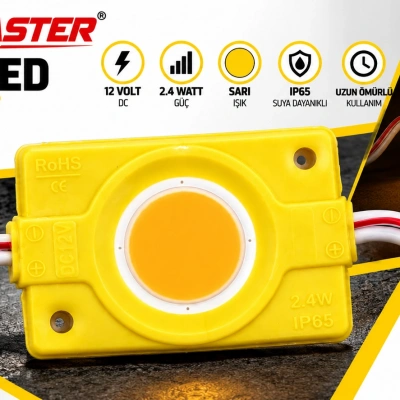 Powermaster 12V 2.4W Sarı COB Modül LED 40x22 mm IP65 Suya Dayanıklı Reklam ve Tabela Aydınlatma