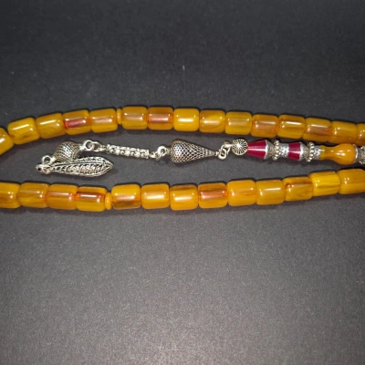 Sıkma Kehribar Tesbih , Nakkaş İşçilikli İmameli Püsküllü Tesbih , Püsküllü Sıkma Kehribar Tespih