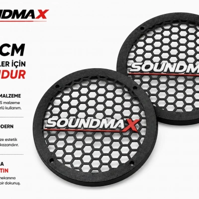 Soundmax 20cm Hoparlör Kapağı - Soundmax Logolu Kaliteli Plastik Midrange Hoparlör Kapak 20 cm - 2 Adet