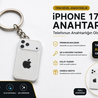Telefon Görünümlü Anahtarlık , iPhone 17 Beyaz Anahtarlık - iPhone Görünümlü Araba Anahtarlığı