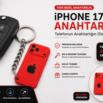 Telefon Görünümlü Anahtarlık , iPhone 17 Kırmızı Anahtarlık - iPhone Görünümlü Araba Anahtarlığı