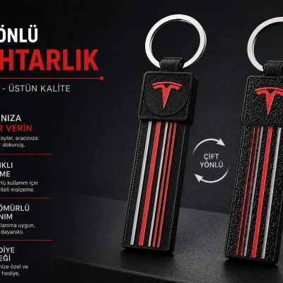 Tesla Anahtarlık Çizgili , Tesla Araç Anahtarlık - Tesla Çift Yönlü Araba Anahtarlığı