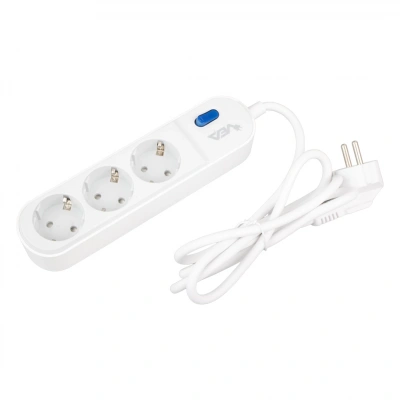 VEA 3lü Akım Korumalı Grup Priz , 1.5 Metre 3lü Priz , Beyaz Akım Korumalı Üçlü Priz