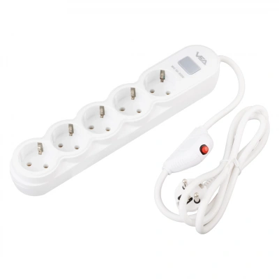 VEA 5li Akım Korumalı Grup Priz , 1.5 Metre 5li Priz , Beyaz Akım Korumalı 5li Priz