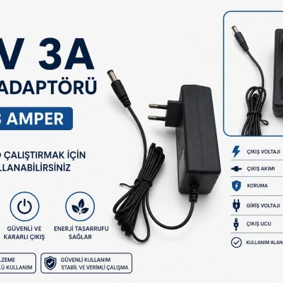 Weko 12v 3 Amper Adaptör - 36 W 5.5*2.5 Uçlu Adaptör - Led , Router veya kamera İçin Uygundur