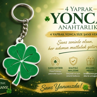 Yonca Anahtarlık , 4 Yapraklı Yonca Anahtarlık - Şans Yoncası Araba Anahtarlığı