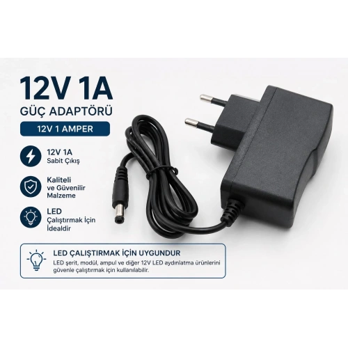 12v 1 Amper Adaptör - 5.5*2.5 Uçlu Adaptör - Led , Router veya kamera İçin Uygundur