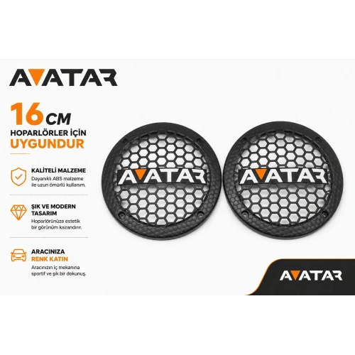 16cm Hoparlör Kapağı - Avatar Logolu Kaliteli Plastik Midrange Hoparlör Kapak 16 cm - 2 Adet