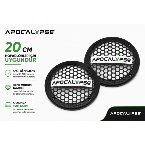 20cm Hoparlör Kapağı - Apocalypse Logolu Kaliteli Plastik Midrange Hoparlör Kapak 20 cm - 2 Adet