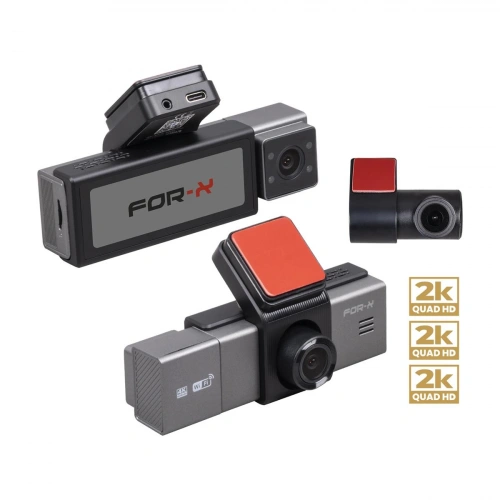 3 Kameralı Araç Ön , İç ve Arka Kayıt Kamerası , For-x X-33DVR , 2K + 2k + 2K , Ekranlı, Araç İçi + Ön + Arka Kamera Siyah