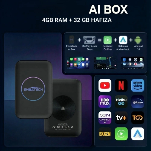 Multimedya Android Smart Box - 4 Ram 32 Hafıza - Orjinal Teybe Android Smart AI Box - Kablosuz Android Auto ve Carplay