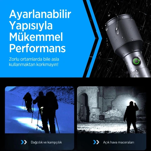 Bix BX2139FL Şarjlı El Feneri , 60w Led , 2000 Lümen , 1000 Metre Uzun Menzil , Zoomlu , Power Ledli Metal El Feneri