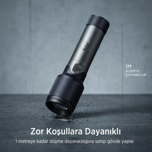 Bix BX2139FL Şarjlı El Feneri , 60w Led , 2000 Lümen , 1000 Metre Uzun Menzil , Zoomlu , Power Ledli Metal El Feneri