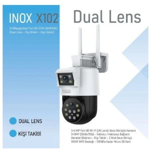 İnox Güvenlik Kamerası - İnox X102 3+3MP Dual Lens WİFİ Güvenlik Kamerası