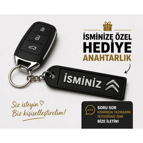 İsimli Citroen Anahtarlık , Kişiye Özel - Hediyelik İsimli Araç Logolu Anahtarlık - İsimli Citroen Araba Anahtarlığı