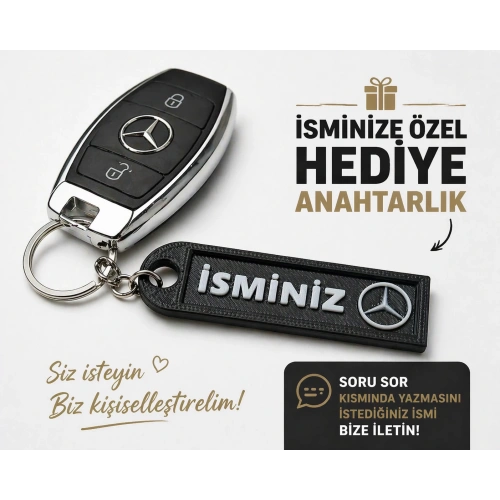 İsimli Mercedes Anahtarlık , Kişiye Özel - Hediyelik İsimli Araç Logolu Anahtarlık - İsimli Mercedes Araba Anahtarlığı