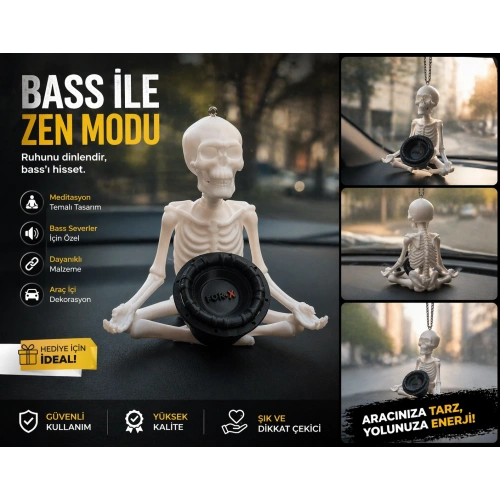 Bass İle Meditasyon Yapan İskelet Araba Süsü - Meditasyon Yapan İskelet Araç Süsü - Subwoofer İle Oturan İskelet Araç Torpido Süsü