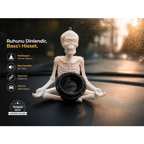 Bass İle Meditasyon Yapan İskelet Araba Süsü - Meditasyon Yapan İskelet Araç Süsü - Subwoofer İle Oturan İskelet Araç Torpido Süsü