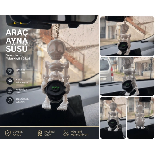 Elinde Bass Olan İskelet Araba Süsü - Subwoofer Taşıyan İskelet Araç Ayna Süsü - İskelet Araç Ayna Süsü