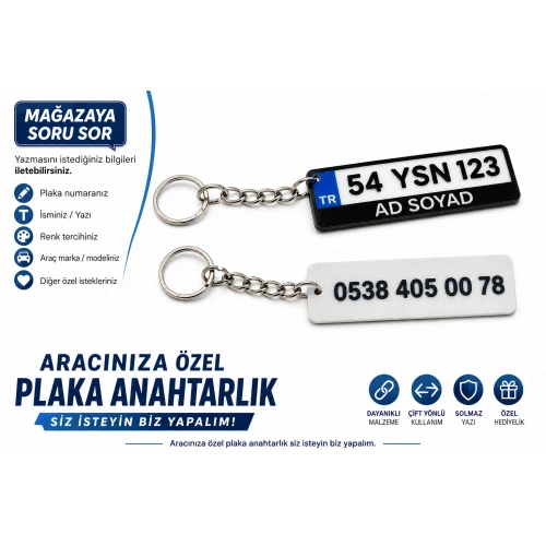 Plaka Anahtarlık , Kişiye Özel - Hediyelik Çift Yönlü Araç Plaka Anahtarlık - Plakalık Şeklinde Anahtarlık
