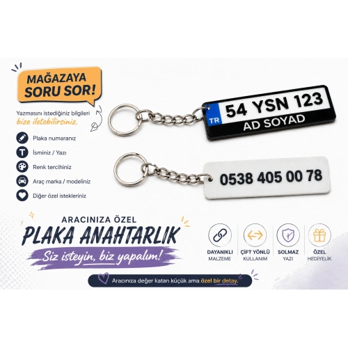 Plaka Anahtarlık , Kişiye Özel - Hediyelik Çift Yönlü Araç Plaka Anahtarlık - Plakalık Şeklinde Anahtarlık