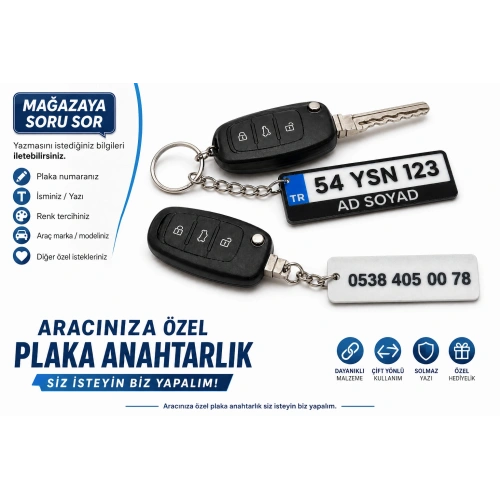 Plaka Anahtarlık , Kişiye Özel - Hediyelik Çift Yönlü Araç Plaka Anahtarlık - Plakalık Şeklinde Anahtarlık