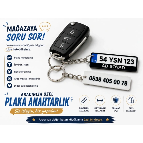 Plaka Anahtarlık , Kişiye Özel - Hediyelik Çift Yönlü Araç Plaka Anahtarlık - Plakalık Şeklinde Anahtarlık