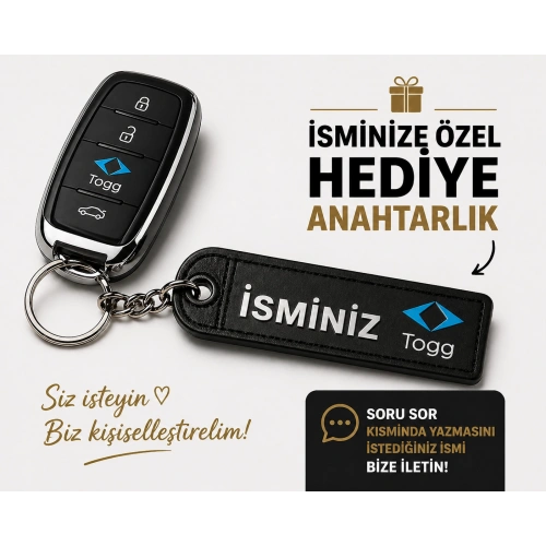 İsimli TOGG Anahtarlık , Kişiye Özel - Hediyelik İsimli Togg Araç Logolu Anahtarlık - İsimli Araba Anahtarlığı