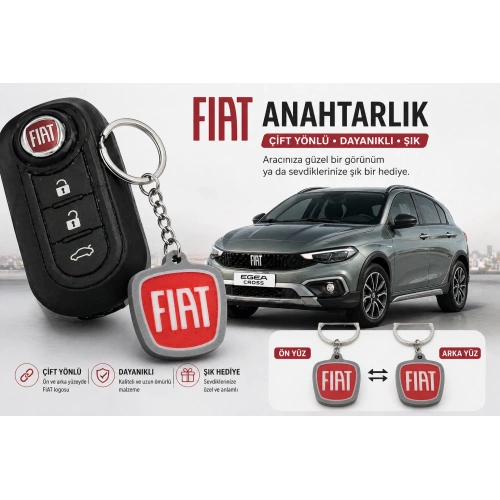 Fiat Anahtarlık , Fiat Logolu Çift Yönlü Araç Anahtarlık - Fiat Araba Anahtarlığı