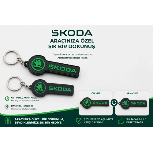 Skoda Anahtarlık , Skoda Logolu Çift Yönlü Araç Anahtarlık - Skoda Araba Anahtarlığı