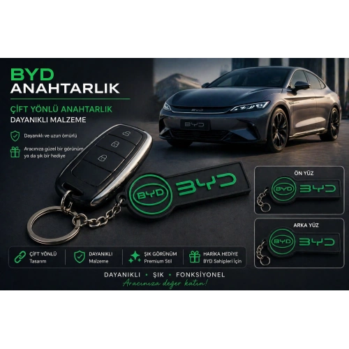 BYD Anahtarlık , BYD Logolu Çift Yönlü Araç Anahtarlık - Hediyelik BYD Araba Anahtarlığı
