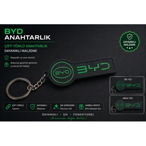 BYD Anahtarlık , BYD Logolu Çift Yönlü Araç Anahtarlık - Hediyelik BYD Araba Anahtarlığı