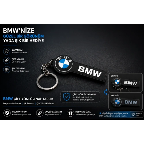 BMW Anahtarlık , BMW Logolu Çift Yönlü Araç Anahtarlık - Hediyelik BMW Araba Anahtarlığı