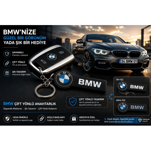 BMW Anahtarlık , BMW Logolu Çift Yönlü Araç Anahtarlık - Hediyelik BMW Araba Anahtarlığı