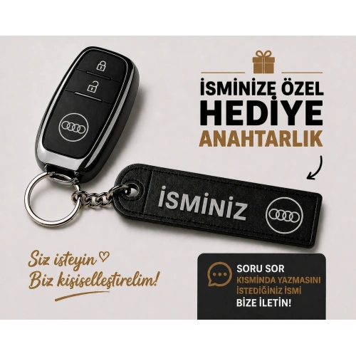 İsimli AUDİ Anahtarlık , Kişiye Özel - Hediyelik İsimli Audi Araç Logolu Anahtarlık - İsimli Araba Anahtarlığı