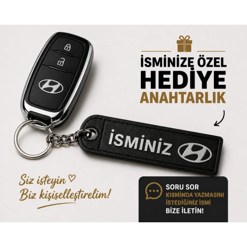 İsimli Hyundai Anahtarlık , Kişiye Özel - Hediyelik İsimli Hyundai Araç Logolu Anahtarlık - İsimli Araba Anahtarlığı