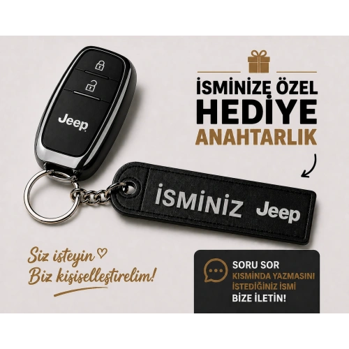 İsimli JEEP Anahtarlık , Kişiye Özel - Hediyelik İsimli Jeep Araç Logolu Anahtarlık - İsimli Araba Anahtarlığı