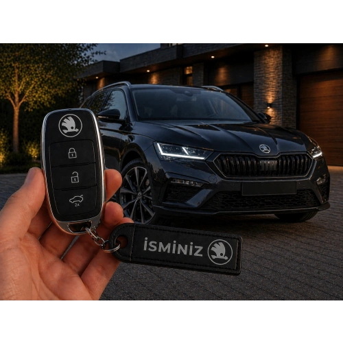 İsimli Skoda Anahtarlık , Kişiye Özel - Hediyelik İsimli Skoda Araç Logolu Anahtarlık - İsimli Araba Anahtarlığı