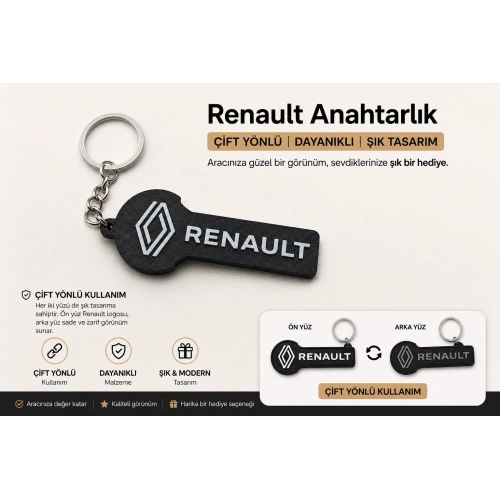 Renault Anahtarlık , Renault Logolu Çift Yönlü Araç Anahtarlık - Hediyelik Renault Araba Anahtarlığı