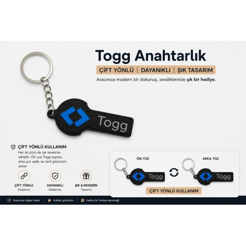 TOGG Anahtarlık , Togg Logolu Çift Yönlü Araç Anahtarlık - Hediyelik TOGG Araba Anahtarlığı