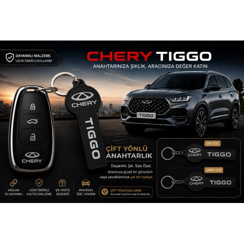 Chery Anahtarlık , Chery Tiggo Logolu Çift Yönlü Araç Anahtarlık - Hediyelik Chery Araba Anahtarlığı
