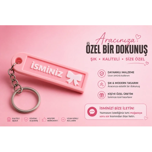 İsimli Pembe Anahtarlık , Kişiye Özel - Anne - Sevgili Hediyelik İsimli Pembe Fiyonklu Anahtarlık - İsimli Araba Anahtarlığı