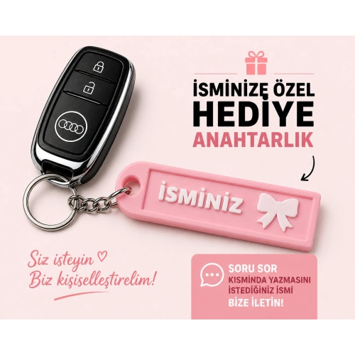 İsimli Pembe Anahtarlık , Kişiye Özel - Anne - Sevgili Hediyelik İsimli Pembe Fiyonklu Anahtarlık - İsimli Araba Anahtarlığı