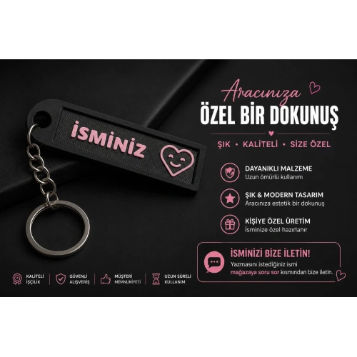 İsimli Kalpli Anahtarlık , Kişiye Özel - Anne - Sevgili Hediyelik İsimli Pembe Kalpli Anahtarlık - İsimli Araba Anahtarlığı