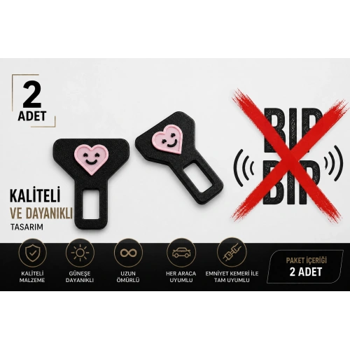 Pembe Kemer Tokası , Pembe Kalpli Araç Kemer İkaz Susturucu , Anneye - Sevgiliye Kemer Bip Bip Susturucu - 2 Adet